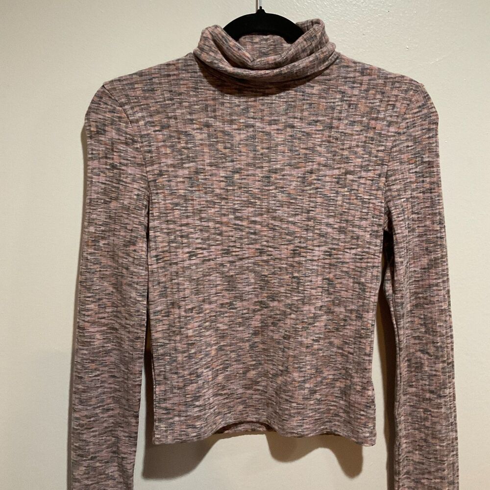 NWTs Madewell Space Dye Knit Crop Turtleneck Ribbed Long Sleeve Top, Small